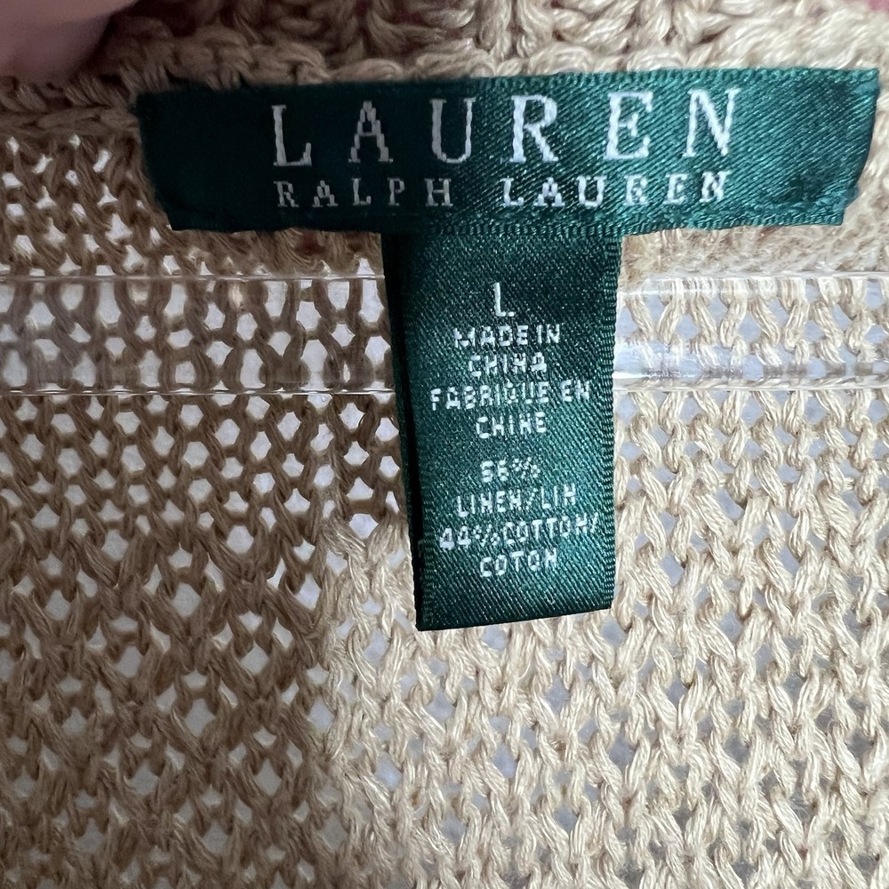Lauren Ralph Lauren Short Sleeve Sweater Womens Large Tan Linen Cotton Knit Prep - Picture 6 of 8